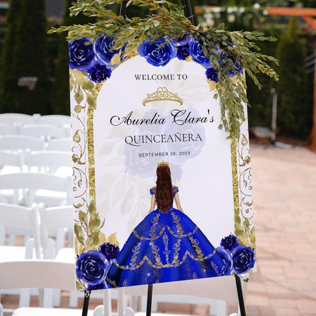 Royal Blue Princess Floral Quinceañera Birthday Poster (Creator Uploaded)