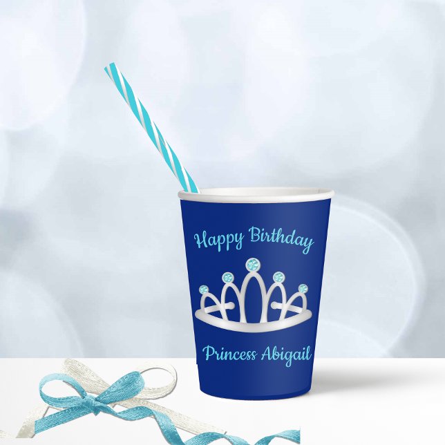 Royal Blue Princess Tiara Birthday Party  Paper Cups (Creator Uploaded)