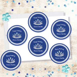 Royal Blue Princess Tiara Birthday Party Stickers