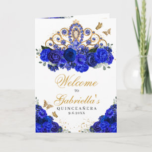 Royal Blue Princess Tiara Quinceanera Program Invitation