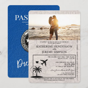 Royal Blue Puerto Rico Passport Wedding Invitation