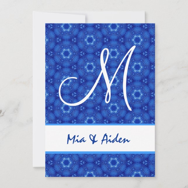 Royal Blue Puffy Stars Monogram Wedding G594 Invitation (Front)