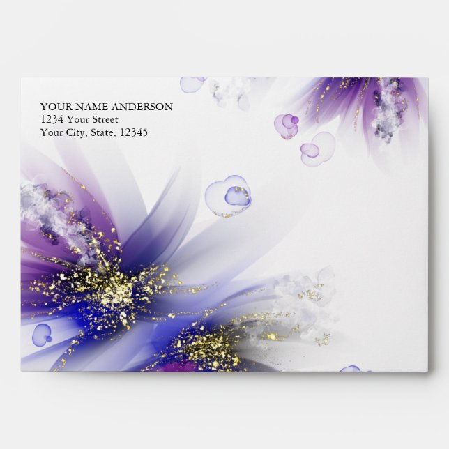 Royal Blue Purple Abstract Floral Envelope (Front)