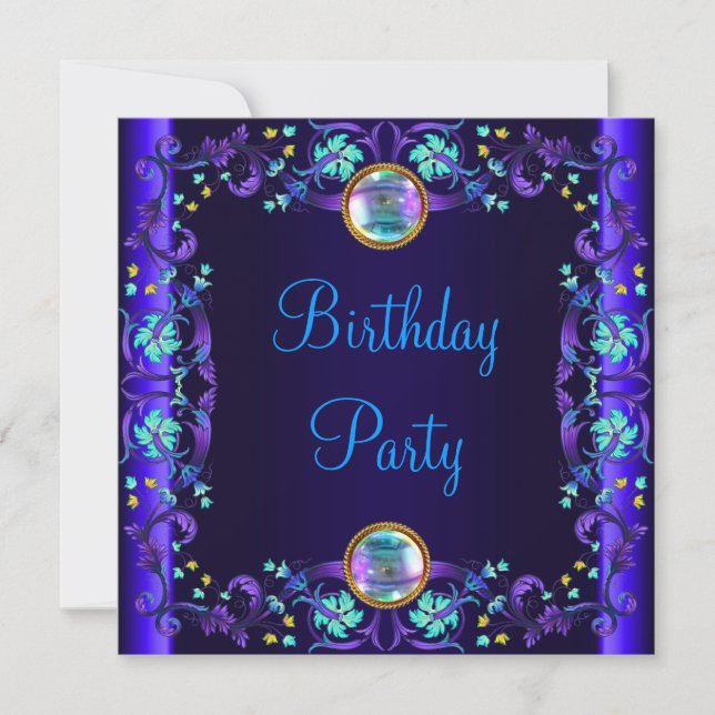 Royal Blue Purple Birthday Party Invitation (Front)