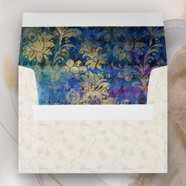 Royal Blue Purple Floral Cream Pattern Wedding Envelope (Creator Uploaded)
