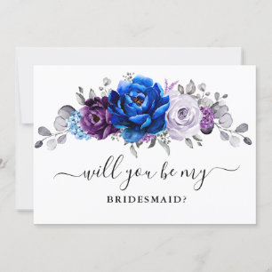 Royal Blue Purple Lilac Will you be my Bridesmaid Invitation