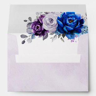 Royal Blue Purple Navy Lilac Blooms Wedding Envelope