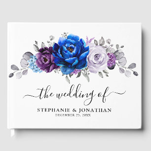 Royal Blue Purple Navy Lilac Blooms Wedding Guest Book