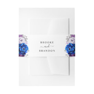 Royal Blue Purple Navy Lilac Blooms Wedding Invitation Belly Band
