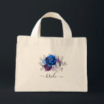 Royal Blue Purple Navy Lilac Blooms Wedding Mini Tote Bag<br><div class="desc">Elegant royal blue Purple lilac lavender floral theme wedding bride tote bag featuring elegant bouquet of  royal blue,  Navy,  purple,  lilac colour rose flowers buds and sage green eucalyptus leaves. Please contact me for any help in customisation or if you need any other product with this design.</div>