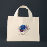 Royal Blue Purple Navy Lilac Blooms Wedding Mini Tote Bag<br><div class="desc">Elegant royal blue Purple lilac lavender floral theme wedding bride tote bag featuring elegant bouquet of  royal blue,  Navy,  purple,  lilac colour rose flowers buds and sage green eucalyptus leaves. Please contact me for any help in customisation or if you need any other product with this design.</div>