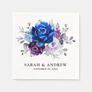 Royal Blue Purple Navy Lilac Blooms Wedding Napkin