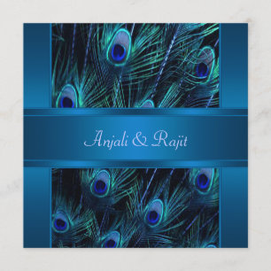 Royal Blue Purple Peacock Feathers Wedding Invitation