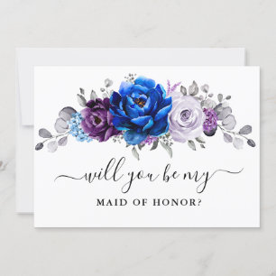 Royal Blue Purple Will you be my Maid of Honor Invitation