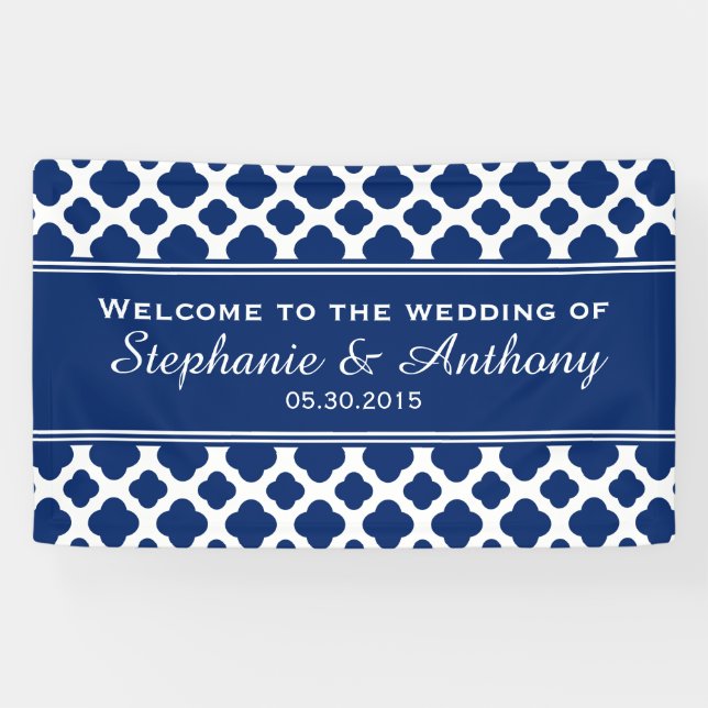 Royal Blue Quatrefoil  Wedding Banner (Horizontal)