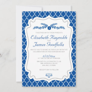 Royal Blue Quatrefoil Wedding Invitations