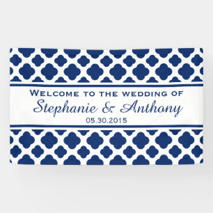 Royal Blue Quatrefoil  Wedding Welcome Banner