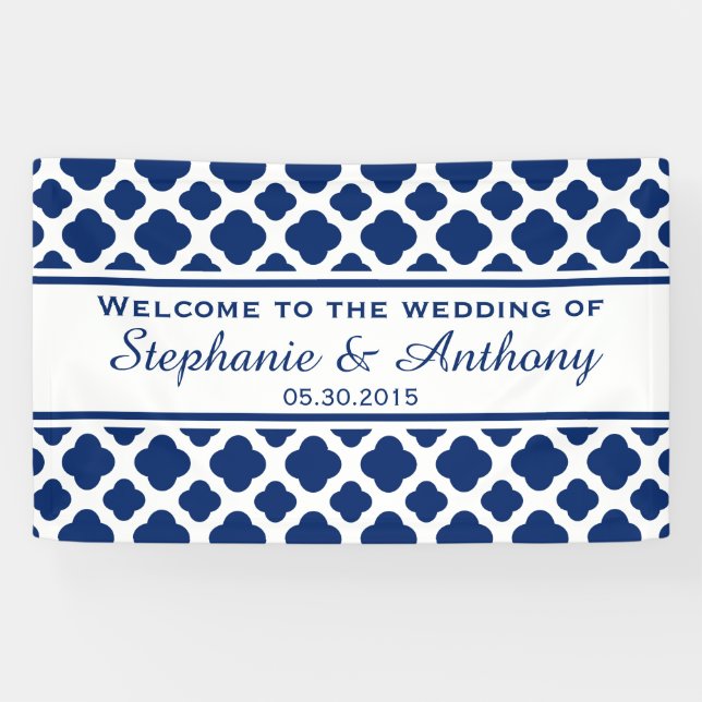 Royal Blue Quatrefoil  Wedding Welcome Banner (Horizontal)