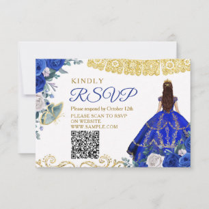 Royal Blue Quinceañera 15 Anos RSVP Card