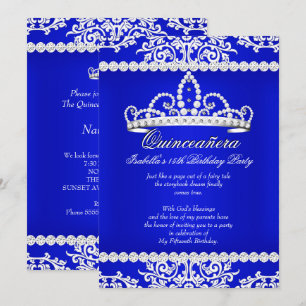 Royal Blue Quinceanera 15th Birthday Party Tiara Invitation