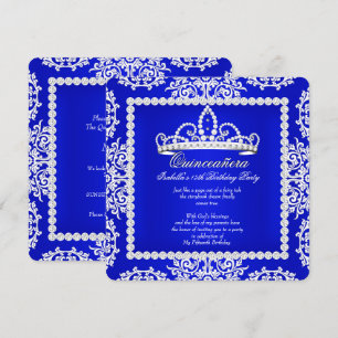 Royal Blue Quinceanera 15th Birthday Party Tiara Invitation