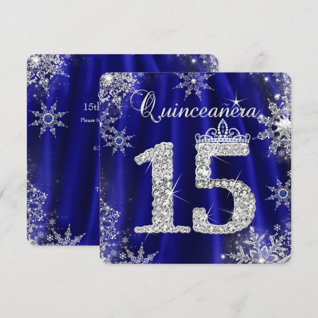 Royal Blue Quinceanera 15th Elite Elegant Birthday Invitation (Front/Back)