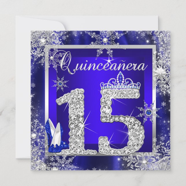 Royal Blue Quinceanera 15th Elite Elegant Birthday Invitation (Front)