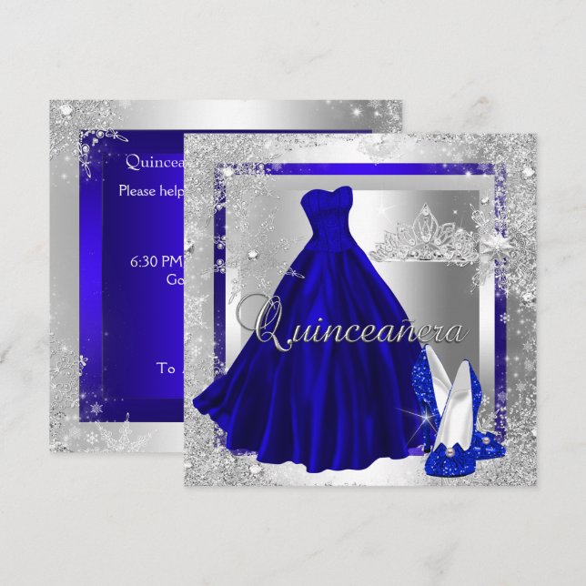 Royal Blue Quinceanera 15th Elite Elegant Birthday Invitation (Front/Back)