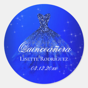 Royal Blue Quinceanera Dress Classic Round Sticker