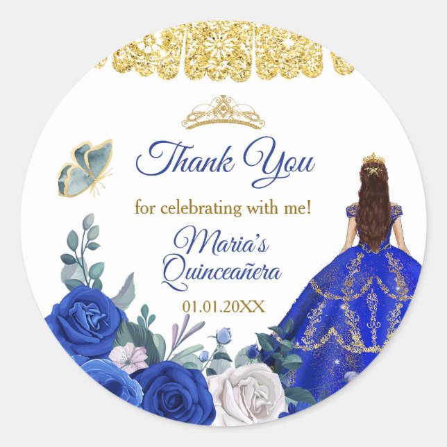 Royal Blue Quinceañera Favour Thank You Gift Tag (Front)
