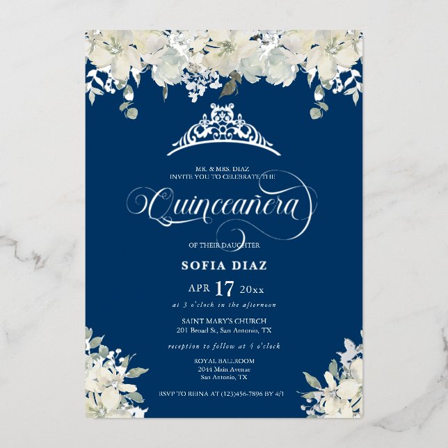 Royal Blue Quinceañera Floral Gold   (Front)