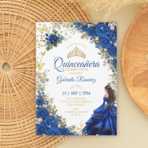Royal Blue Quinceañera Golden Butterflies 