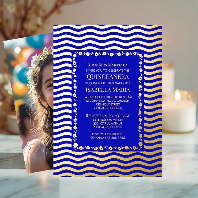 Royal Blue Quinceañera Invitation Glam Sparkle Fun (Creator Uploaded)