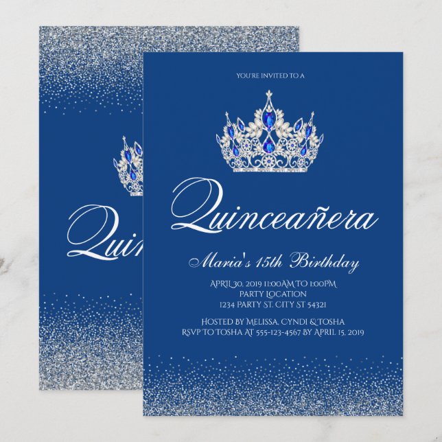 Royal Blue Quinceanera Invitations (Front/Back)