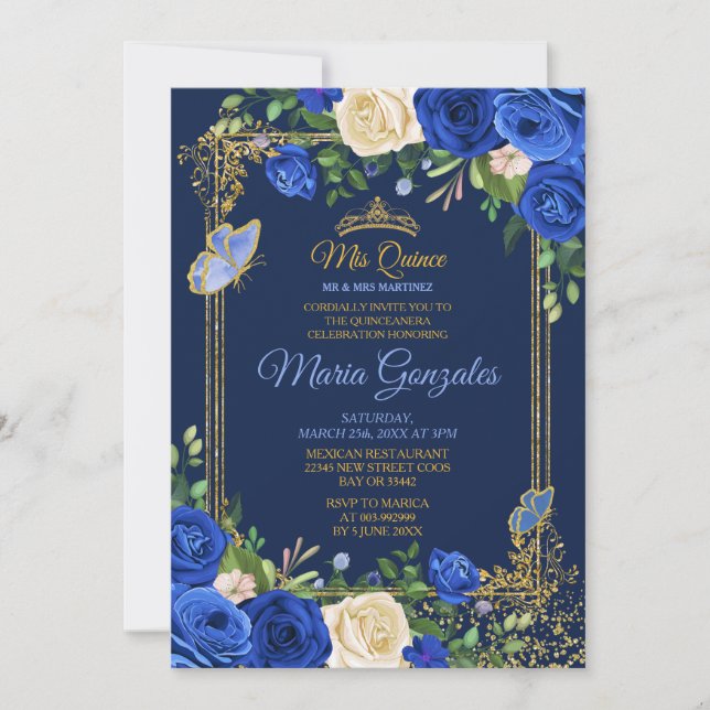 Royal Blue Quinceanera Mexican Girl 15th Birthday Invitation (Front)