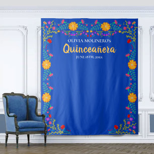 Royal Blue Quinceanera Photo Booth Backdrop Tapestry