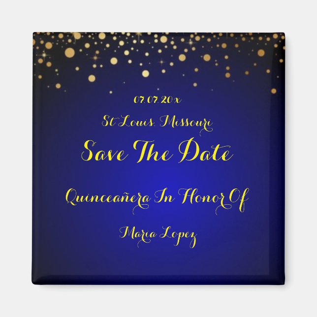 Royal Blue Quinceanera Save The Date Magnet (Front)