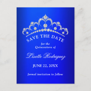 Royal Blue Quinceanera Save The Date Postcard