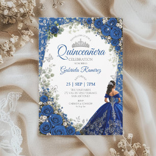 Royal Blue Quinceañera Silver Butterflies Invitation