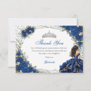 Royal Blue Quinceañera Silver Butterflies Thank You Card