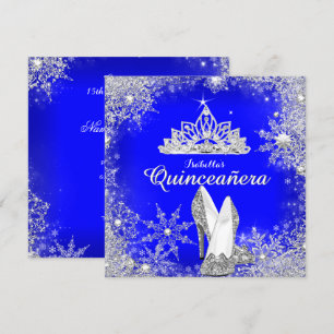 Royal Blue Quinceanera Silver Tiara 15th Birthday Invitation