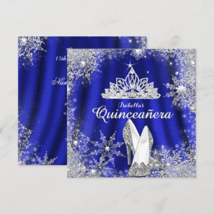 Royal Blue Quinceanera Silver Tiara 15th Birthday Invitation