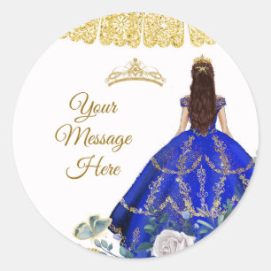 Royal Blue Quinceañera Your Message Here Classic Round Sticker
