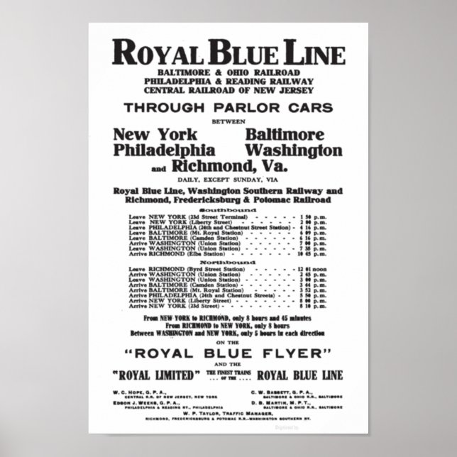 Royal Blue Railroad Line 1908 Poster (Front)