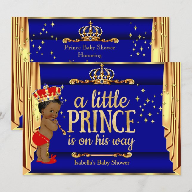 Royal Blue Red Drapes Prince Baby Shower Ethnic Invitation (Front/Back)
