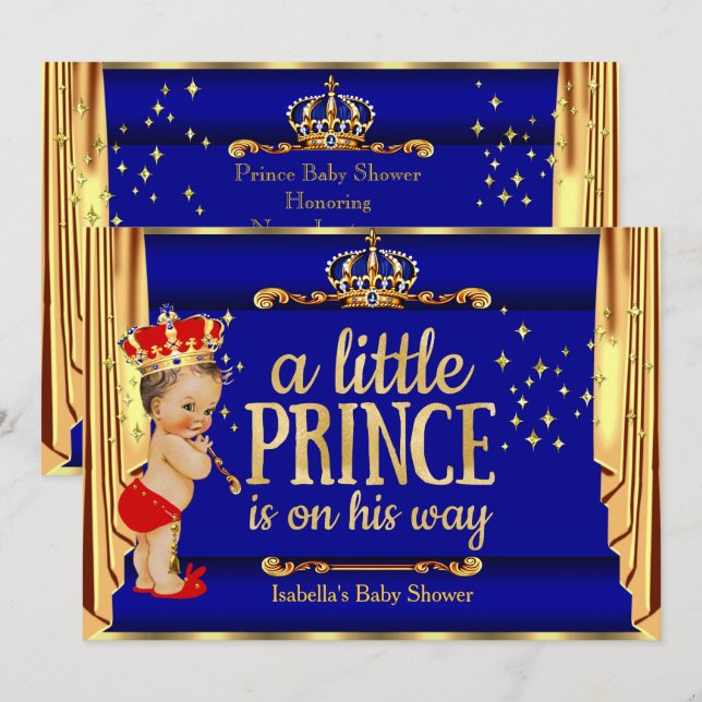 Royal Blue Red Drapes Prince Baby Shower Invitation (Front/Back)