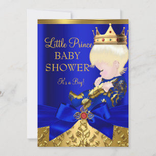 Royal Blue Red Gold Prince Boy Baby Shower Blonde Invitation