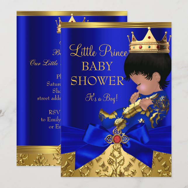 Royal Blue Red Gold Prince Boy Baby Shower Ethnic Invitation (Front/Back)