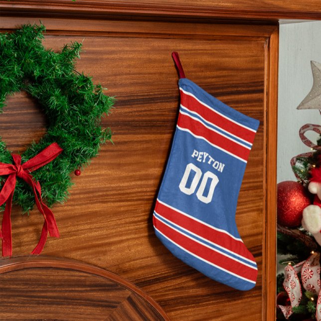Royal Blue, Red & White Football Team Personalised Small Christmas Stocking (Creator Uploaded)