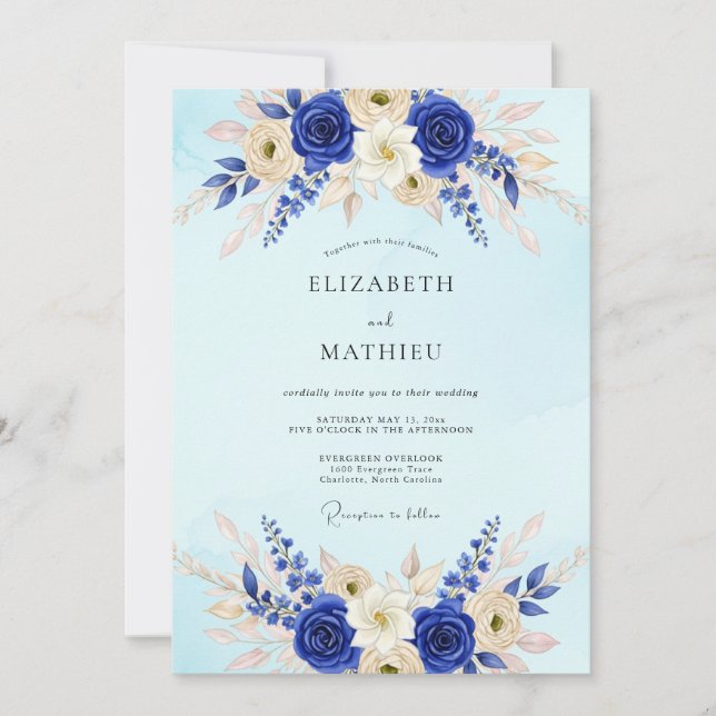 Royal Blue Resplendent Winter Wedding Invitation (Front)